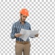 Engineer in hardhat looking at construction plan, Alpha Channel - VideoHive Item for Sale