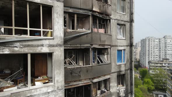 War in Ukraine  Burnt and Destroyed House in Kyiv