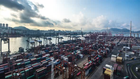 Timelapse of container terminal in hong kong china