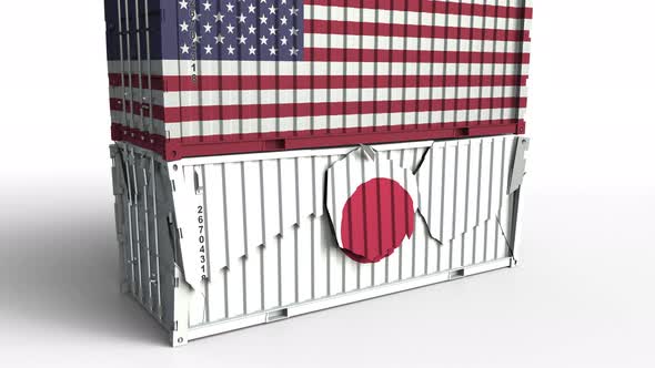 Container with Flag of the USA Breaks Container with Flag of Japan alt