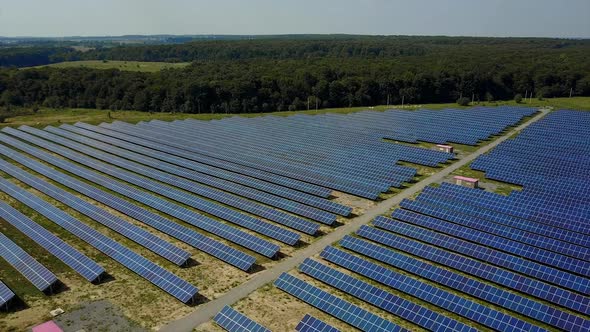 Field Of Solar Panels. Alternative energy creation in a solar park