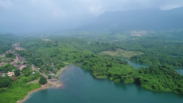 Vang Vieng water reserve in Laos from the sky