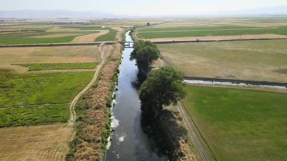 river landscape drone fields