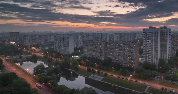 beautiful sunset in a residential area of Moscow