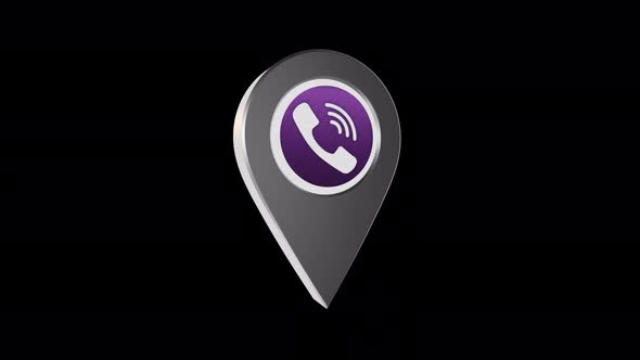 3D Rotating Viber Location Pin Icon Animation With Alpha Channel 4K