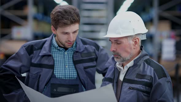 Senior and Young Men Discussing Shipping Delivery Time in Warehouse and Shaking Hands