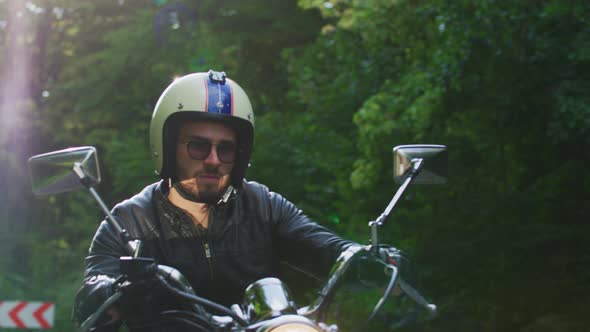 Young man riding a motorcycle