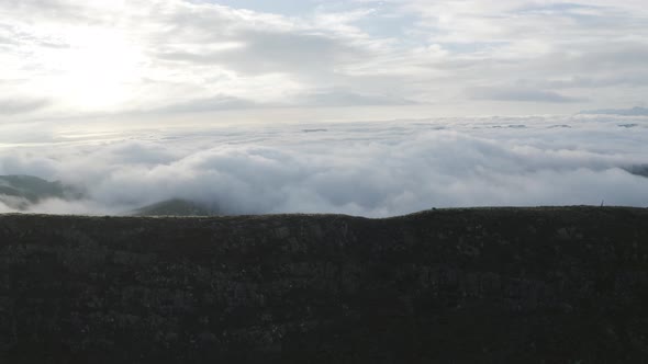 Aerial View of mountains in the clouds, Maluti A Phofung NU, Free, South Africa.