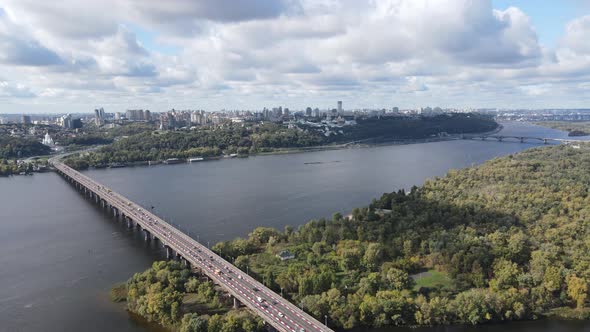 Dnipro River Near Kyiv City, Ukraine Aerial View. Dnieper, Kiev