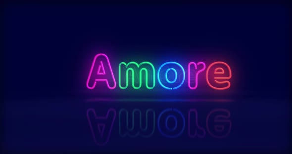 Amore love symbol neon 3d flight between