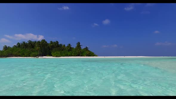 Aerial above panorama of exotic bay beach trip by transparent lagoon and clean sandy background of a