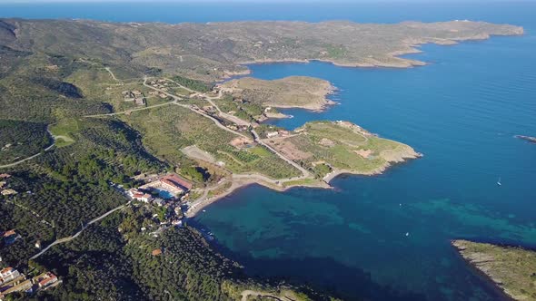 Cadaques Amazing Spanish Town By the Sea. Punta De Sa Costa. Aerial Footage