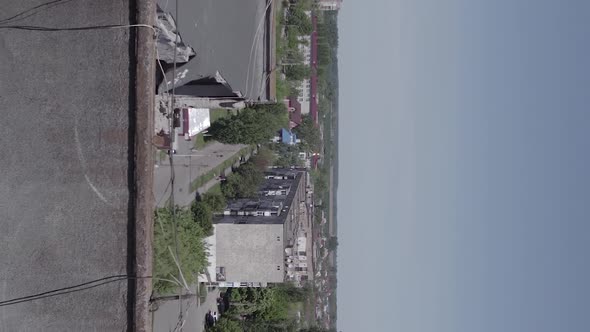 Vertical Video of the Consequences of the War in Ukraine  a Destroyed Building