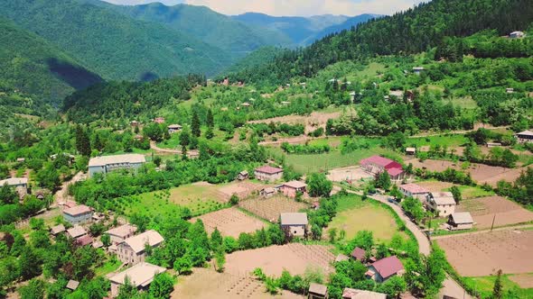 Picturesque view of mountain village in Georgia, with excellent lighting