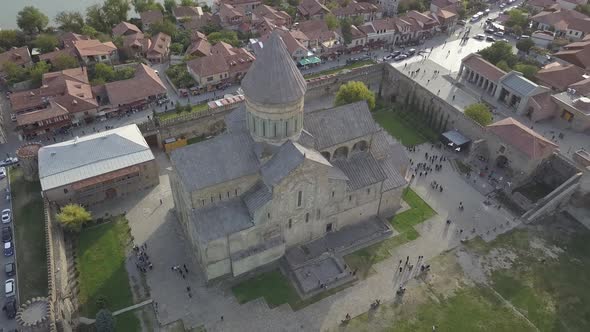 Aerial view of Svetitskhoveli Cathedral in Mtskheta, Georgia