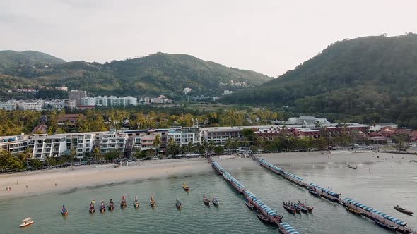 Amazing Aerial View of Patong Beach and Phuket Cityscape at Sunset Thailand