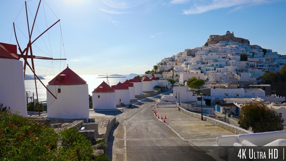 4K Sunrise over Traditional Greek Island Architecture on Astypalea, Greece