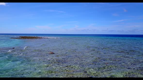 Aerial drone view tourism of exotic bay beach trip by blue green sea and white sand background of a 