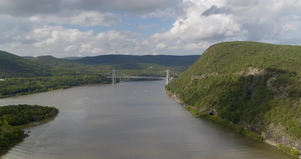 Bear Mountain Along the Hudson River and Bridge Seen from Distance