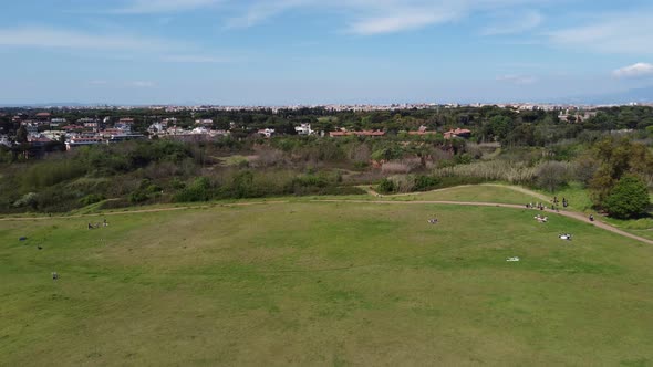 Aerial view of a public park in Rome, Italy