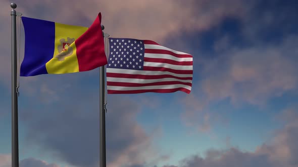Andorra Flag Waving Along With The National Flag Of The USA - 4K