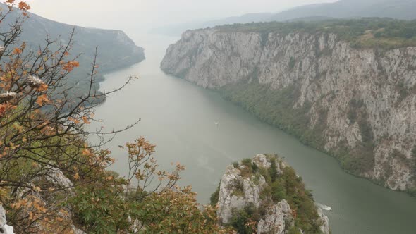 Danube gorge natural beauty of Djerdap 4K 2160p 30fps UltraHD footage - Big river border between Ser