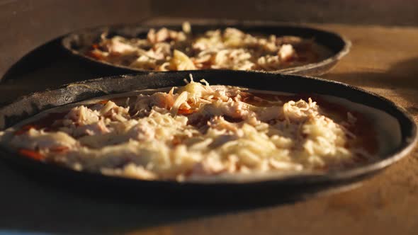 Delicious Pita Bread with Cheese Is Baking in Electric Oven at Kitchen Restaurant