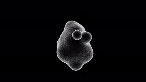 Virus morphing animation. Scattering and flowing of deforming organic molecule. Micrograph style 
