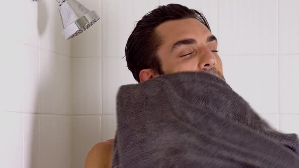 Athletic Man Drying After Shower