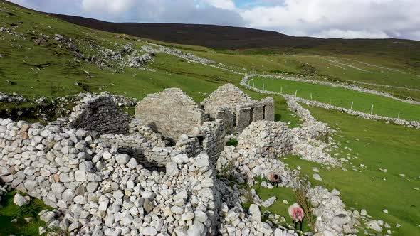 Abandoned Village at An Port Between Ardara and Glencolumbkille in County Donegal  Ireland