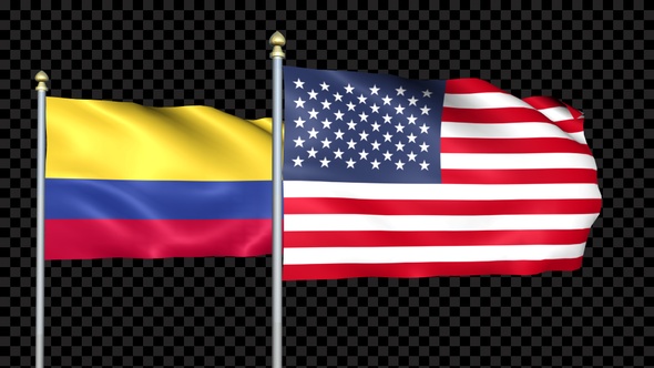 Colombia And United States Two Countries Flags Waving