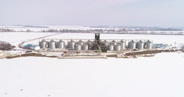 Aerial View of the Big Grain Elevator in Winter