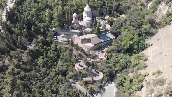 Aerial view of Mama Daviti church at Mtatsminda. Tbilisi. Georgia