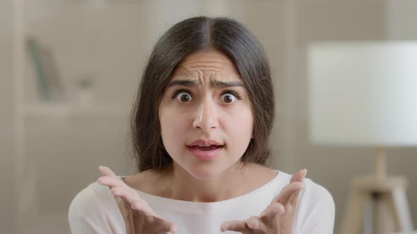 Portrait Angry Dissatisfied Woman Arabian Hispanic Girl Expressing Annoyance Irritation Sternly