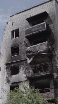 Vertical Video of a House Destroyed By the War in Ukraine