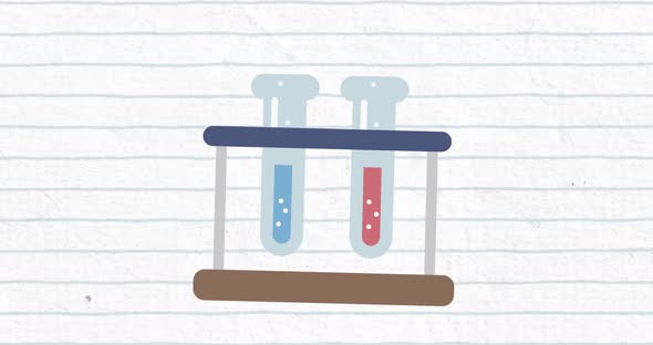  Two test tubes with blue lines on a white background