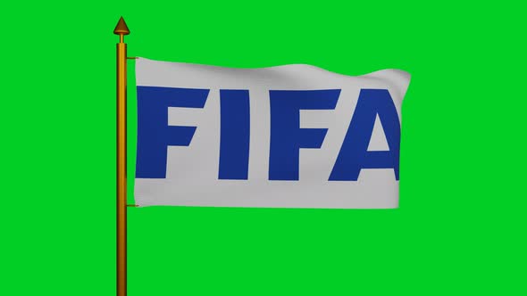 International Federation of Association Football flag waving with flagpole on chroma key FIFA