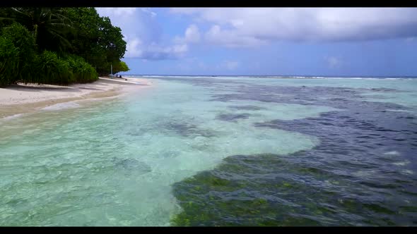 Aerial view sky of beautiful sea view beach break by shallow sea with white sand background of journ