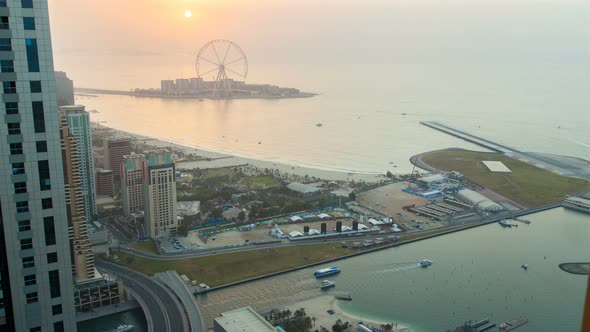 Dubai Marina Beach Sunset Ferris Wheel Time-lapse