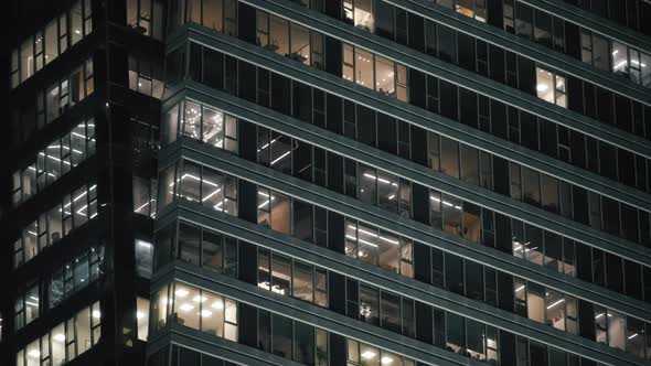 High-rise business building at night