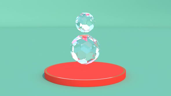 Two Diamonds Spinning on the Red Podium Stage Stylish Minimalistic Design Footage Able to Loop