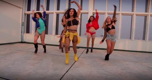 All Girl Dance Crew Performing On Rooftop