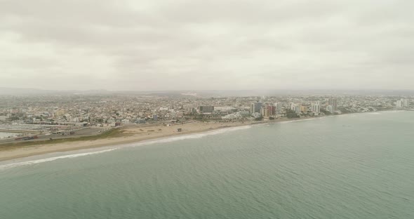 Aereal shoot from Manta in Manabi province, Playa murcielago