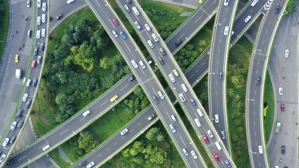 Aerial view of highway and overpass in city