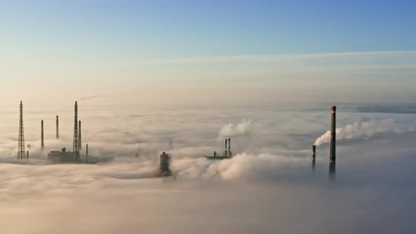 Aerial View of Factory in Mist