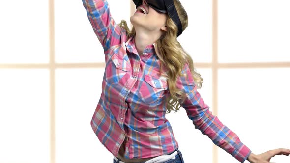 Happy Woman Wearing Virtual Reality Googles