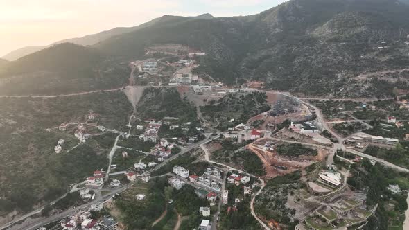 Colorful Panorama over the city Aerial View 4 K Alanya Turkey