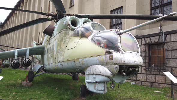 Old Military Helicopter Displayed on a Museum