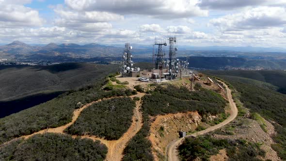 Aerial View of Telecommunication Antennas on the Top of Mountain