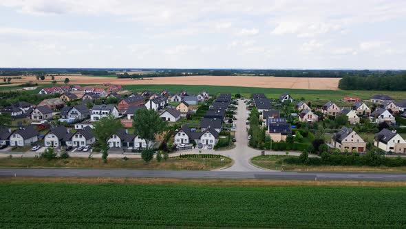 Aerial View of Suburban Neighborhood in Small Town